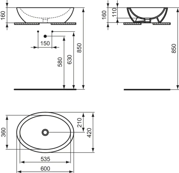 Waschbecken „StradaO“ 60 × 42 × 16 cm in Schwarz Matt Waschbecken „StradaO“ 60 × 42 × 16 cm in Schwarz Matt