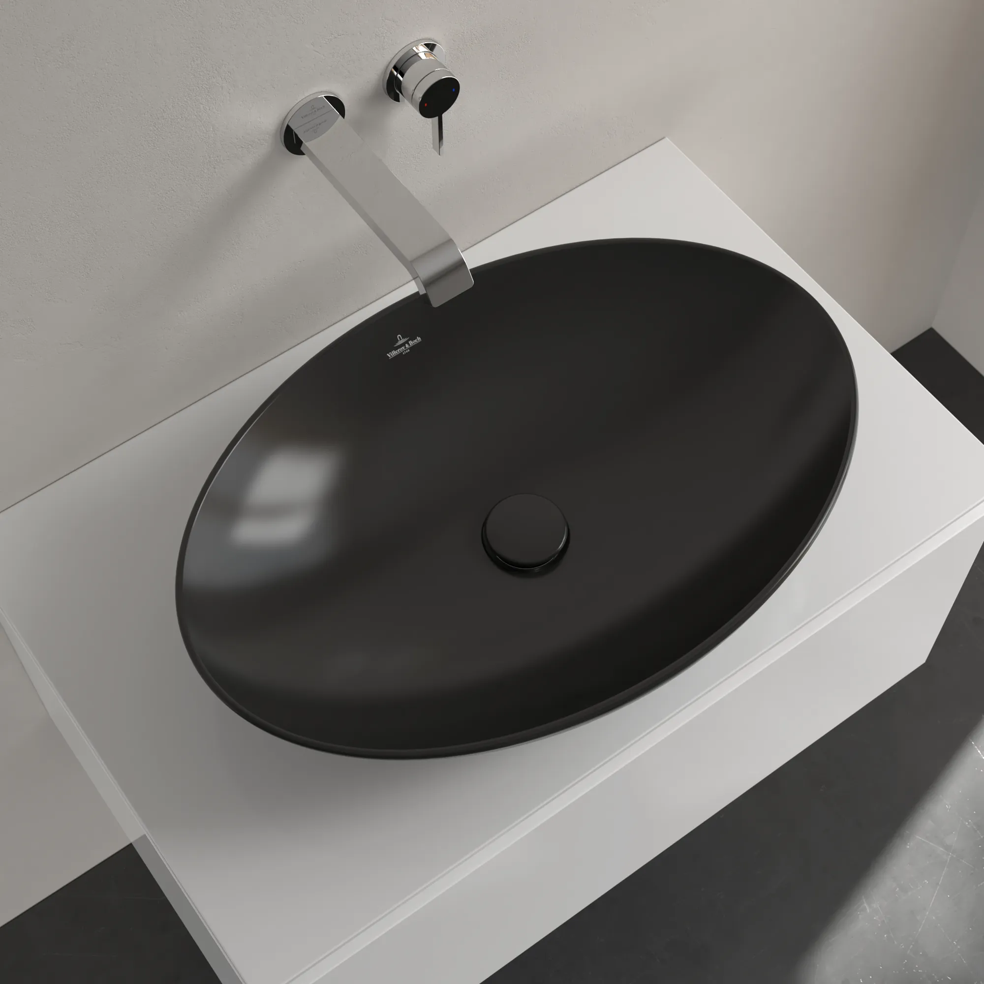 Villeroy & Boch Aufsatzwaschtisch aus TitanCeram „Loop & Friends“ 620 × 420 × 150 mm, ohne Hahnlochbohrung in Pure Black Villeroy & Boch Aufsatzwaschtisch aus TitanCeram „Loop & Friends“ 620 × 420 × 150 mm, ohne Hahnlochbohrung in Pure Black