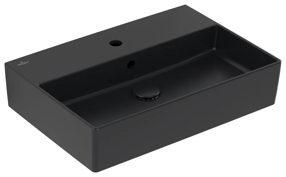 Villeroy & Boch Memento 2.0 Waschbecken TitanCeram 600x420mm Rechteck 1HL mit ÜL Pure Black CeramicPlus
