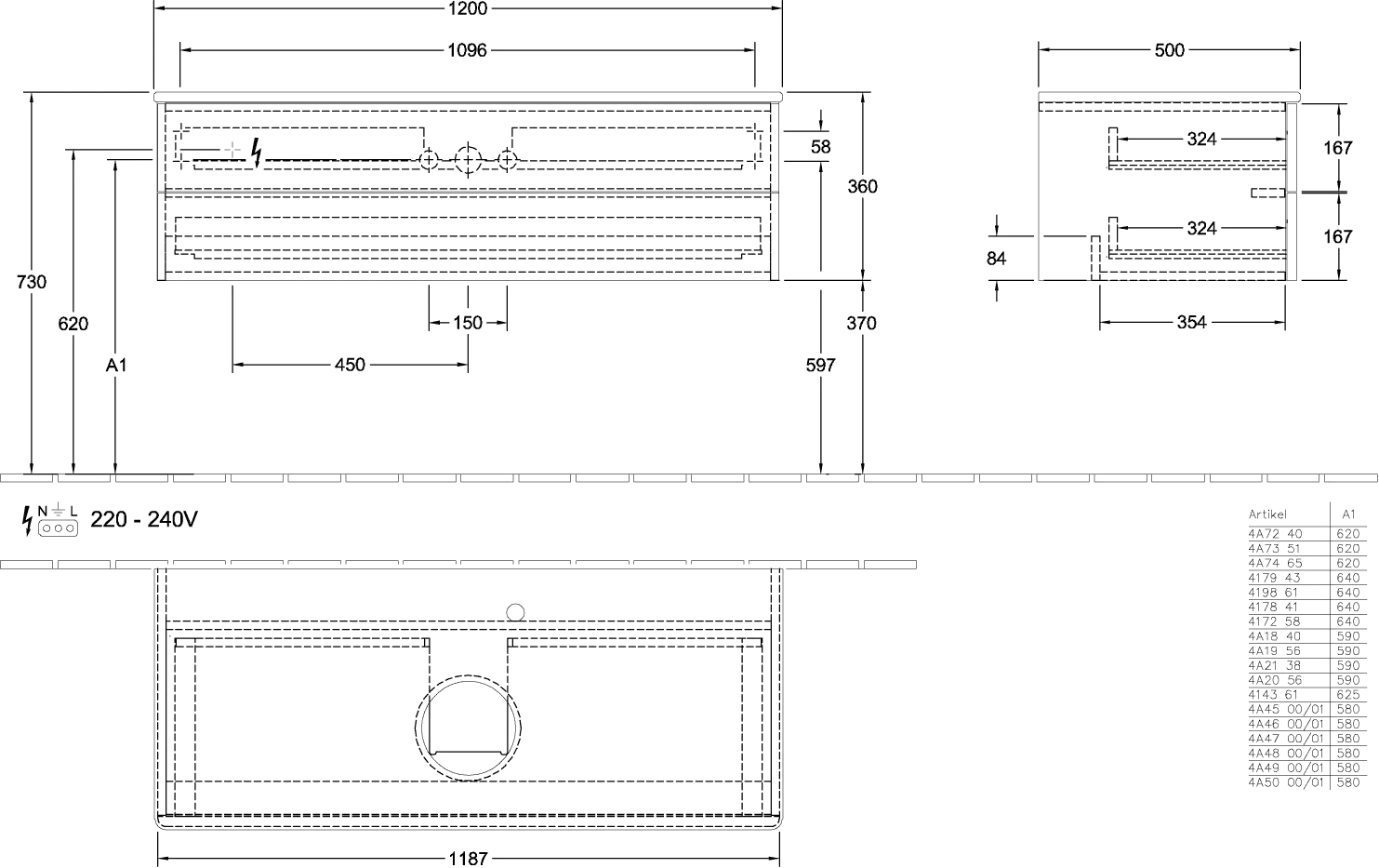 Villeroy & Boch Waschtischunterschrank „Antao“ 1200 × 360 × 500 mm Anthracite Matt Lacquer, für Becken mittig, ohne Beleuchtung