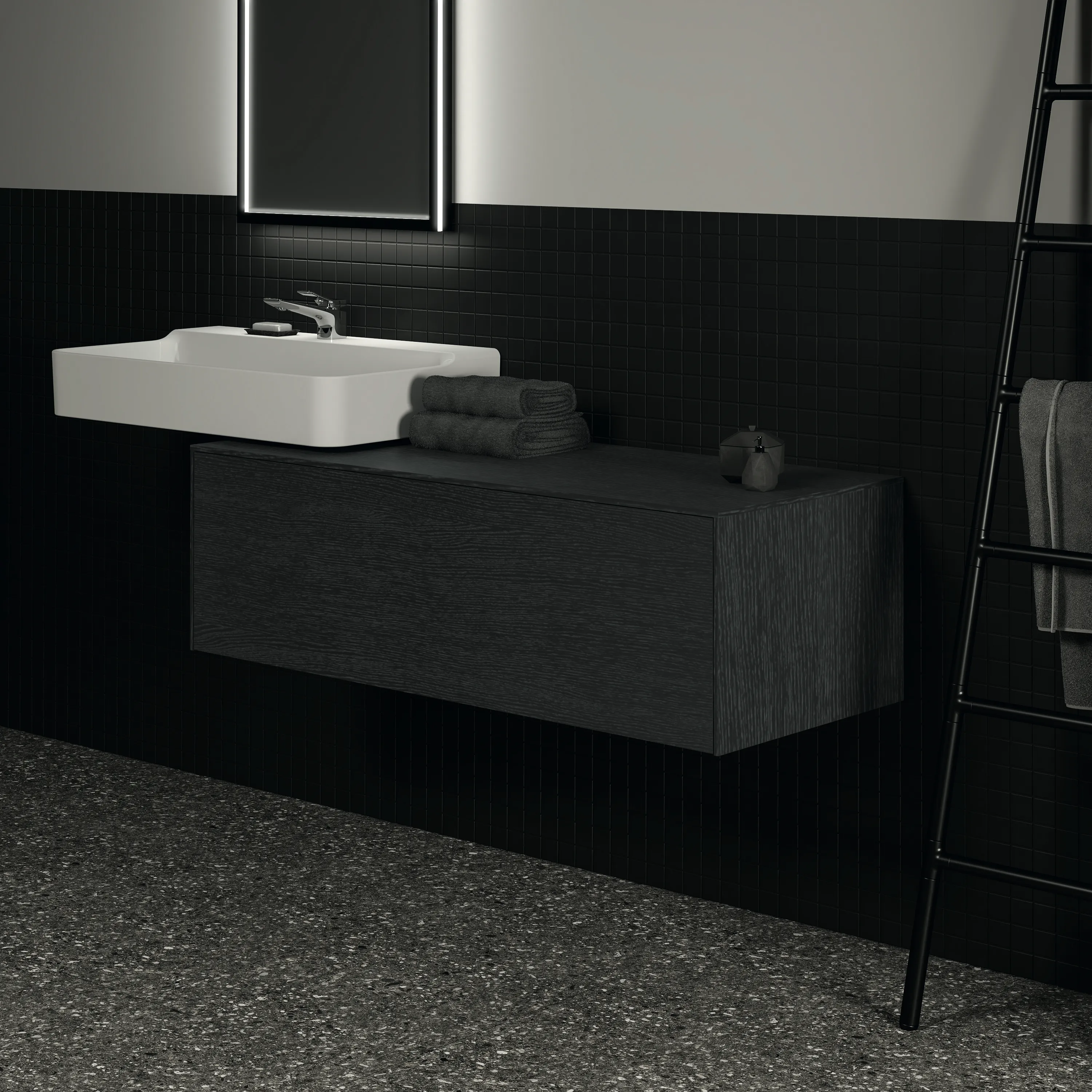 Ideal Standard Waschtischunterschrank „Conca“ 120,2 × 37 × 50,5 cm Eiche geflammt Furnier Ideal Standard Waschtischunterschrank „Conca“ 120,2 × 37 × 50,5 cm Eiche geflammt Furnier