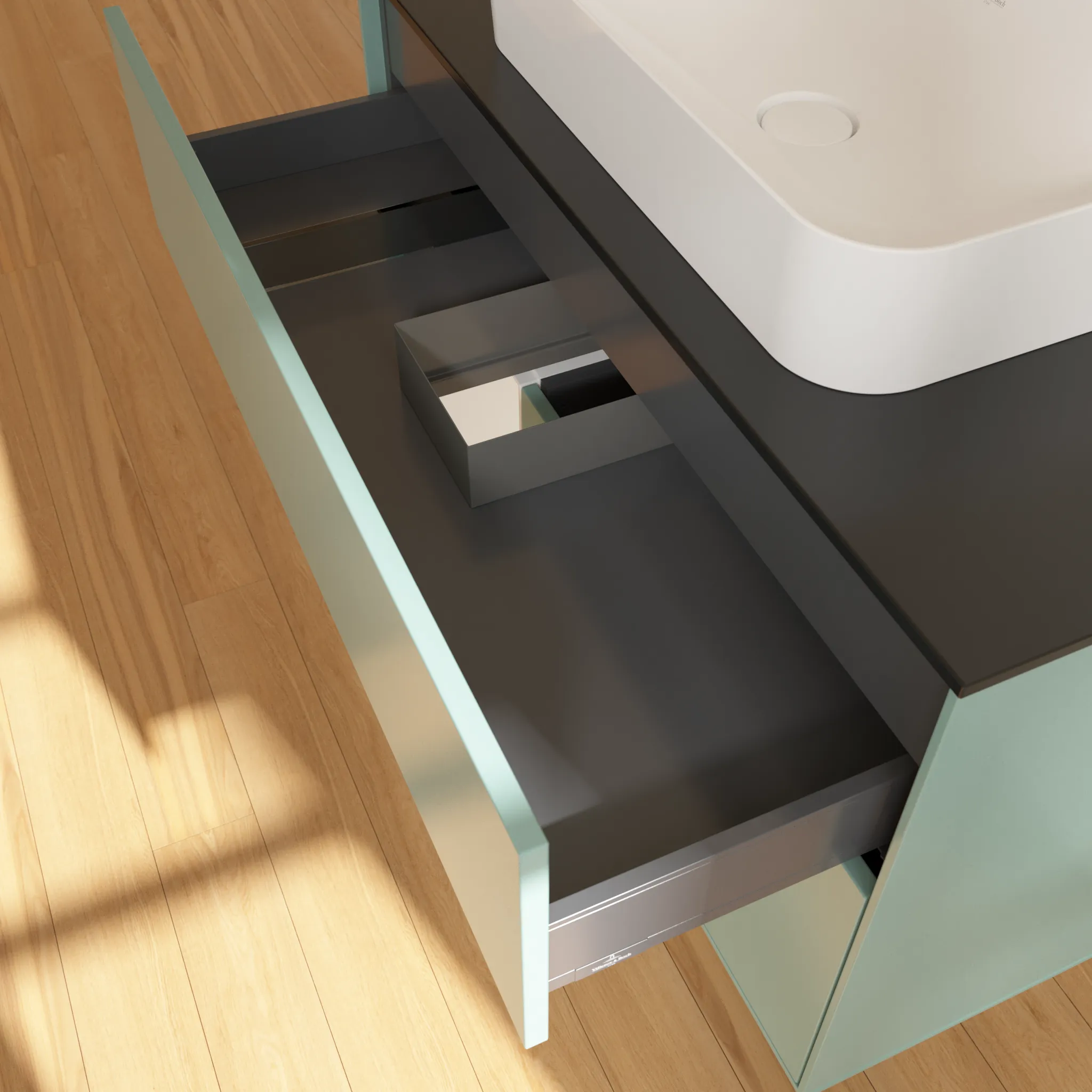 Villeroy & Boch Waschtischunterschrank „Finion“ für Schrankwaschtisch 1000 × 603 × 501 mm Olive Matt Lacquer, mit Hahnlochbohrung, für Becken mittig Villeroy & Boch Waschtischunterschrank „Finion“ für Schrankwaschtisch 1000 × 603 × 501 mm Olive Matt Lacquer, mit Hahnlochbohrung, für Becken mittig