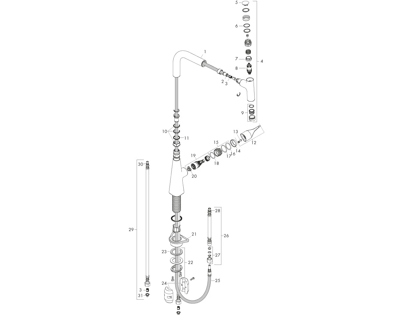 Spültischmischer 240 Metris Select M71 Ausziehauslauf 1jet chrom