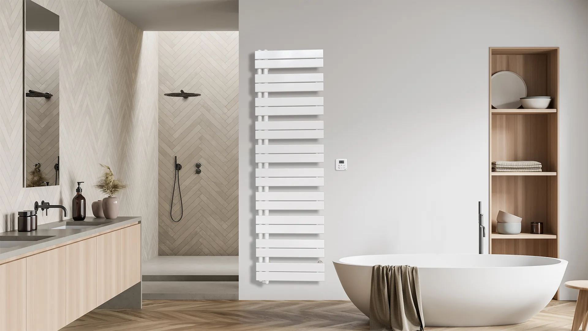 Zehnder Design-Elektroheizkörper „Roda Duo“ 55 × 188,7 cm in Pastel Blue (RAL 5024) Zehnder Design-Elektroheizkörper „Roda Duo“ 55 × 188,7 cm in Pastel Blue (RAL 5024)