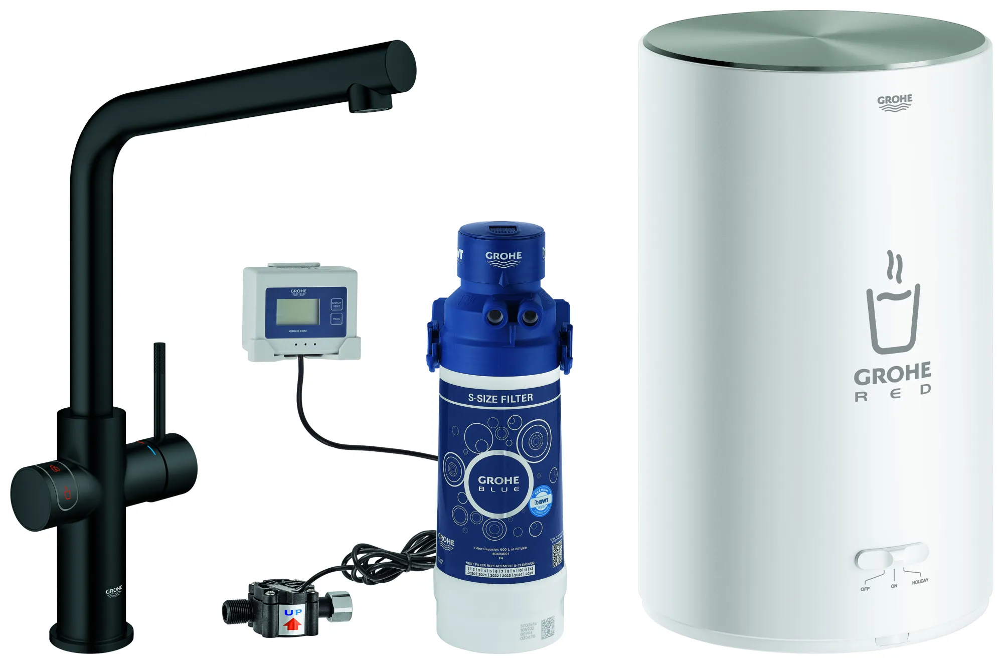 Armatur und Boiler Red Duo 30327_1, Größe M, L-Auslauf, Einlochmontage, chrom Armatur und Boiler Red Duo 30327_1, Größe M, L-Auslauf, Einlochmontage, chrom