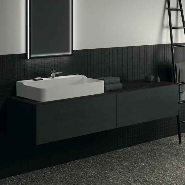 Waschtischplatte Conca, aus Keramik, 1987x505x6mm, Marmor Noir Desir