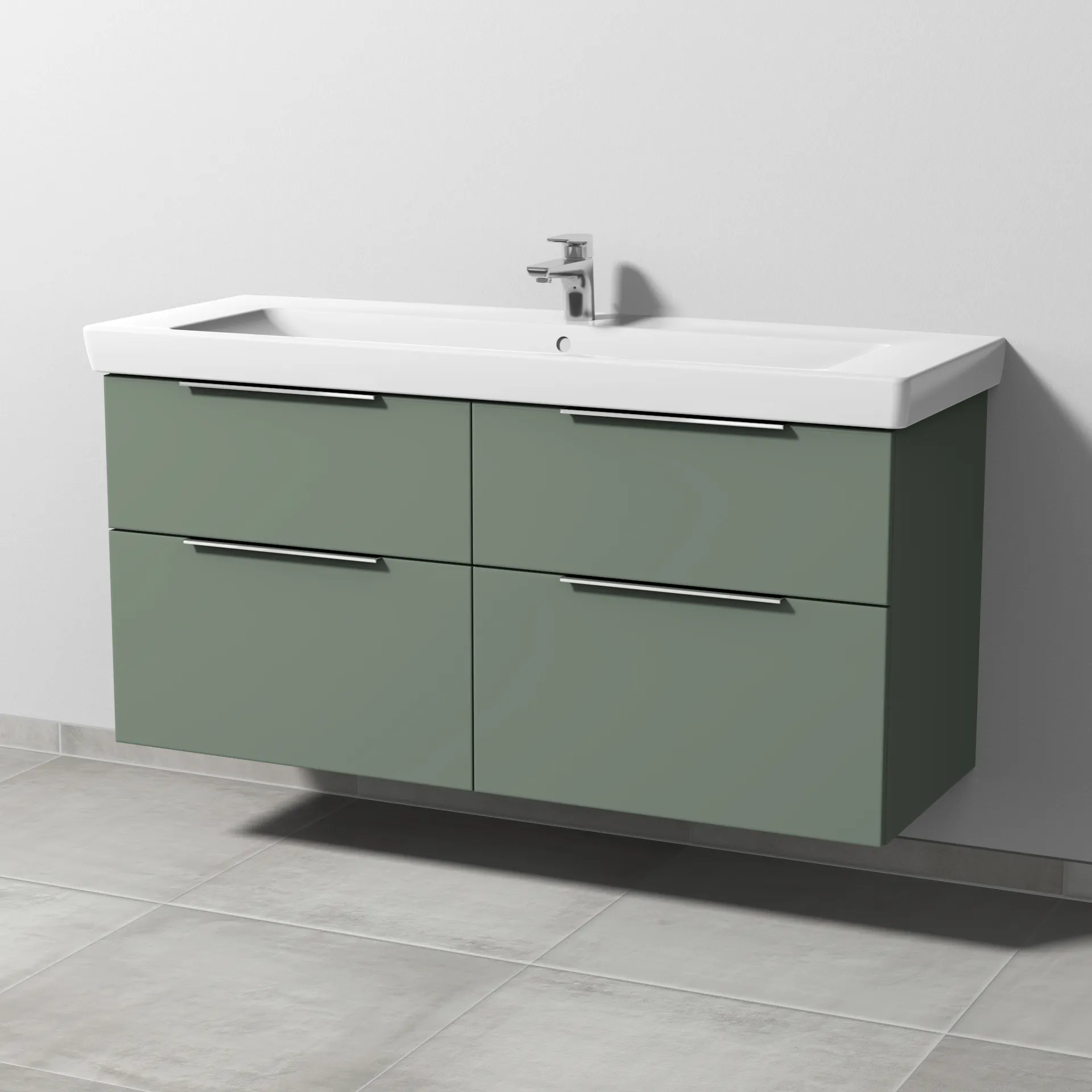 Sanipa Waschtischunterschrank „3way“ 1250 × 593 × 447 mm in Soft-Green, Becken mittig