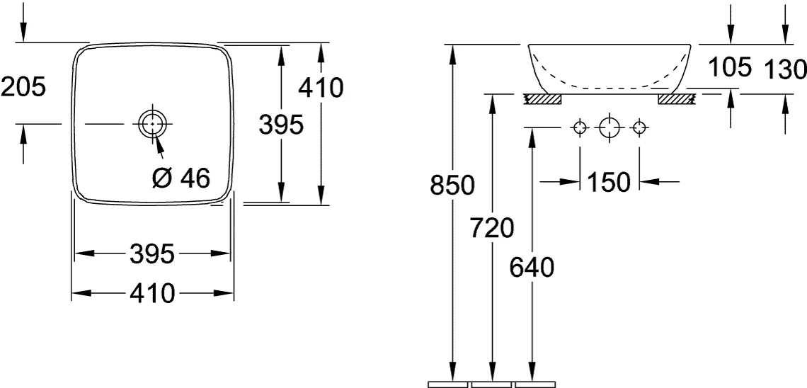 Villeroy & Boch Artis Aufsatzwaschbecken TitanCeram 410x410mm Quadrat ohne Überlauf Weiß Alpin