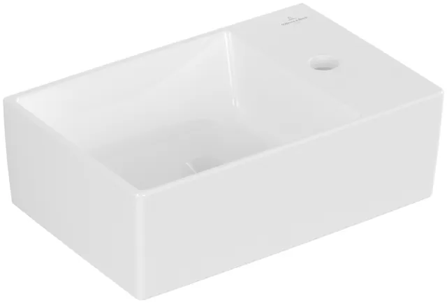 Villeroy & Boch Handwaschbecken aus TitanCeram geschliffen „Memento 2.0“ 400 × 260 × 111 mm, mit Hahnlochbohrung, Hahnlochposition mittig in Weiß Alpin