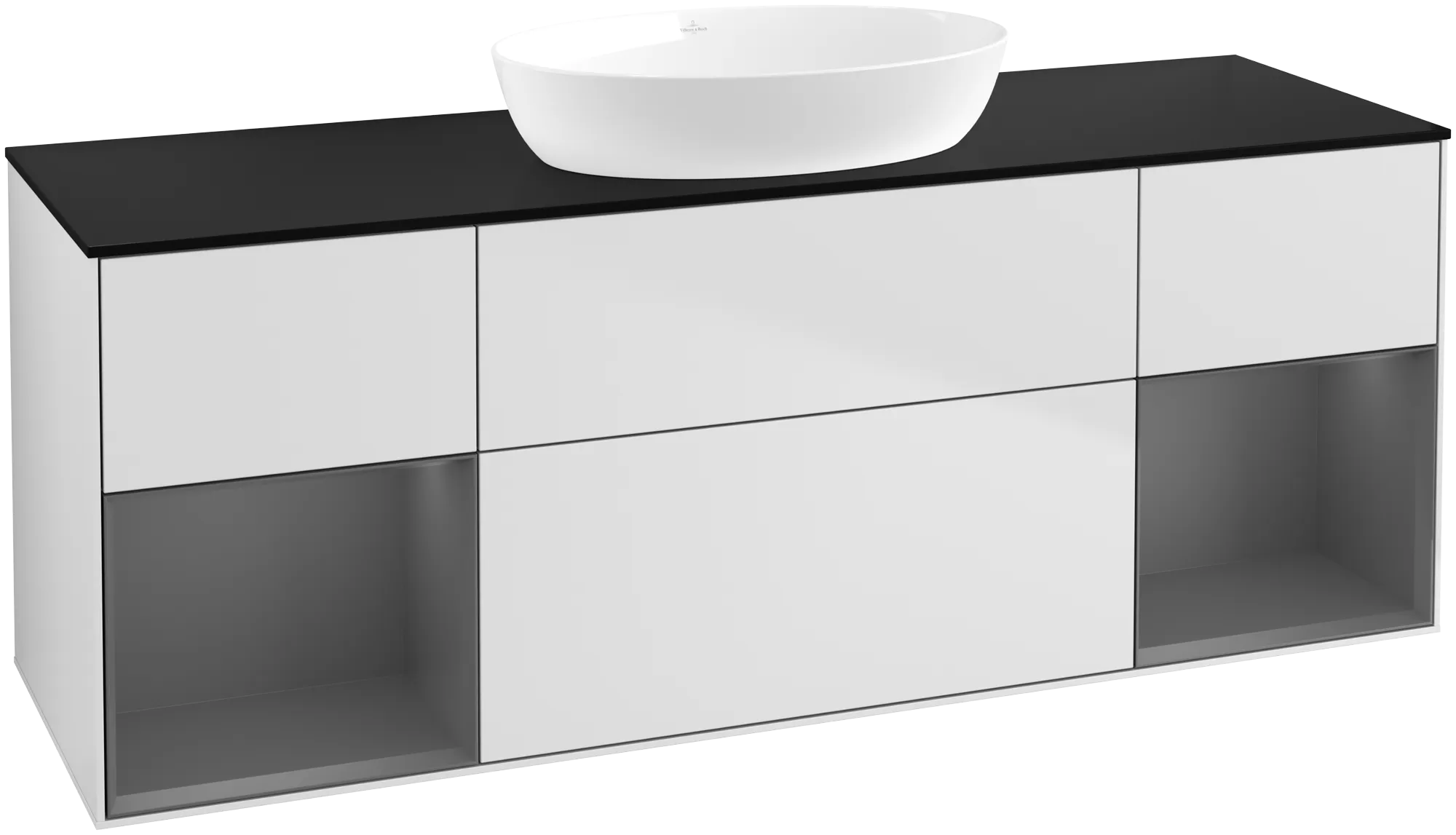 Villeroy & Boch Finion Waschbeckenunterschrank FD0, 1600x603x501mm, Beleuchtung, 4 Auszüge, White Matt Lacquer / Anthracite Matt Lacquer / Glass Black