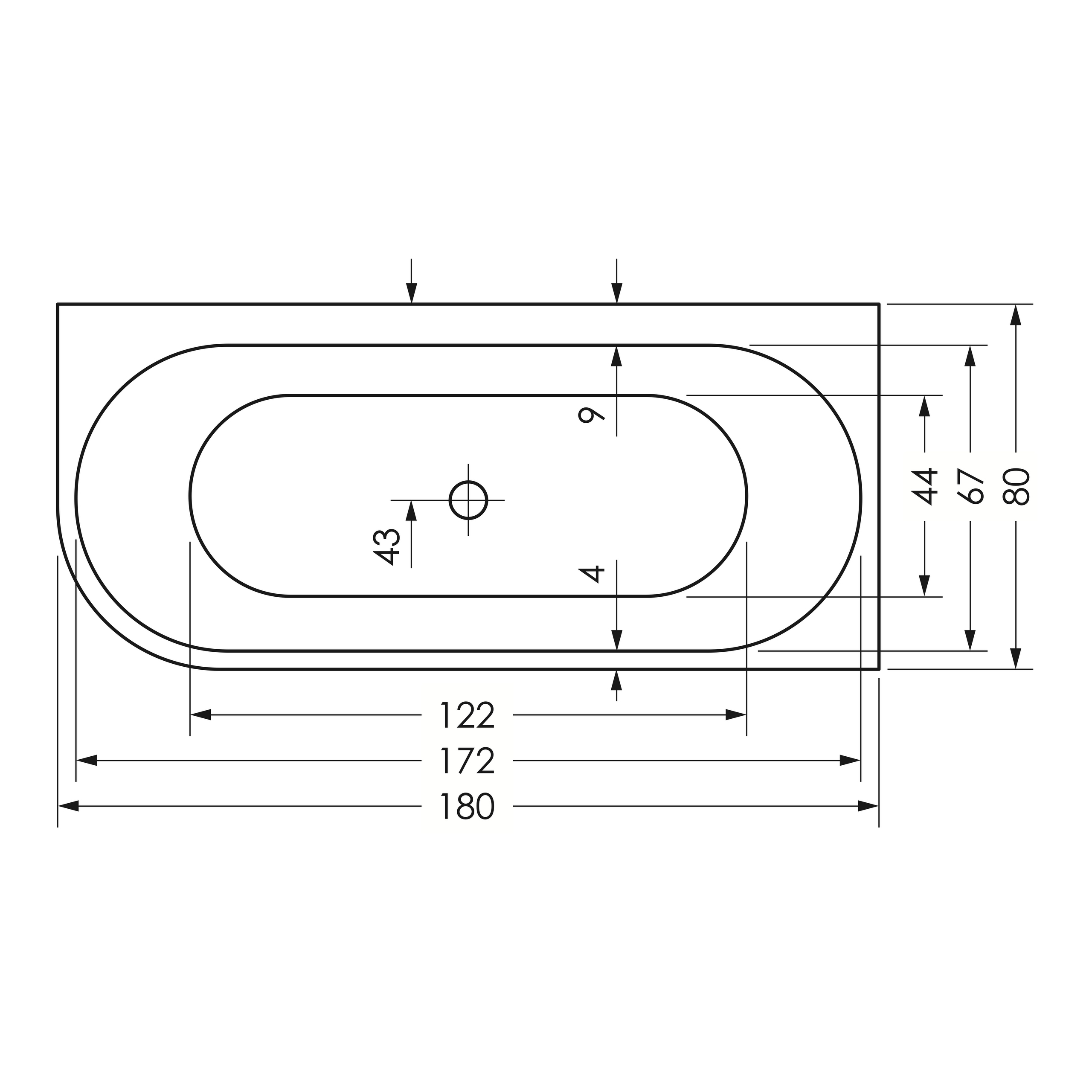 repaBAD Badewanne „Livorno Oval F“ freistehend oval 180 × 80 cm, Mittelablauf in Weiß