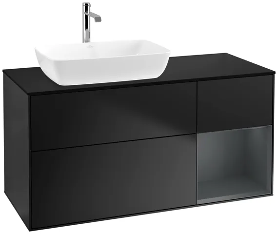 Villeroy & Boch Waschtischunterschrank „Finion“ für Schrankwaschtisch 1200 × 603 × 501 mm Black Matt Lacquer, für Becken links Villeroy & Boch Waschtischunterschrank „Finion“ für Schrankwaschtisch 1200 × 603 × 501 mm Black Matt Lacquer, für Becken links