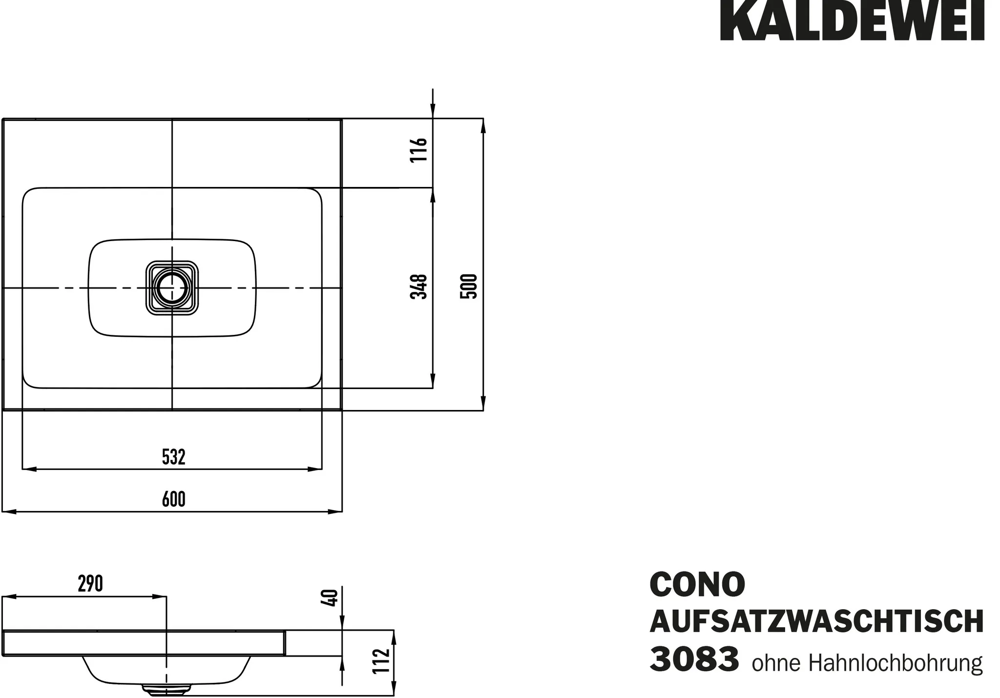 Aufsatzwaschtisch „Cono“ 60 × 50 cm, ohne Überlauf, mittig, ohne Hahnlochbohrung in alpinweiß mit Perl-Effekt