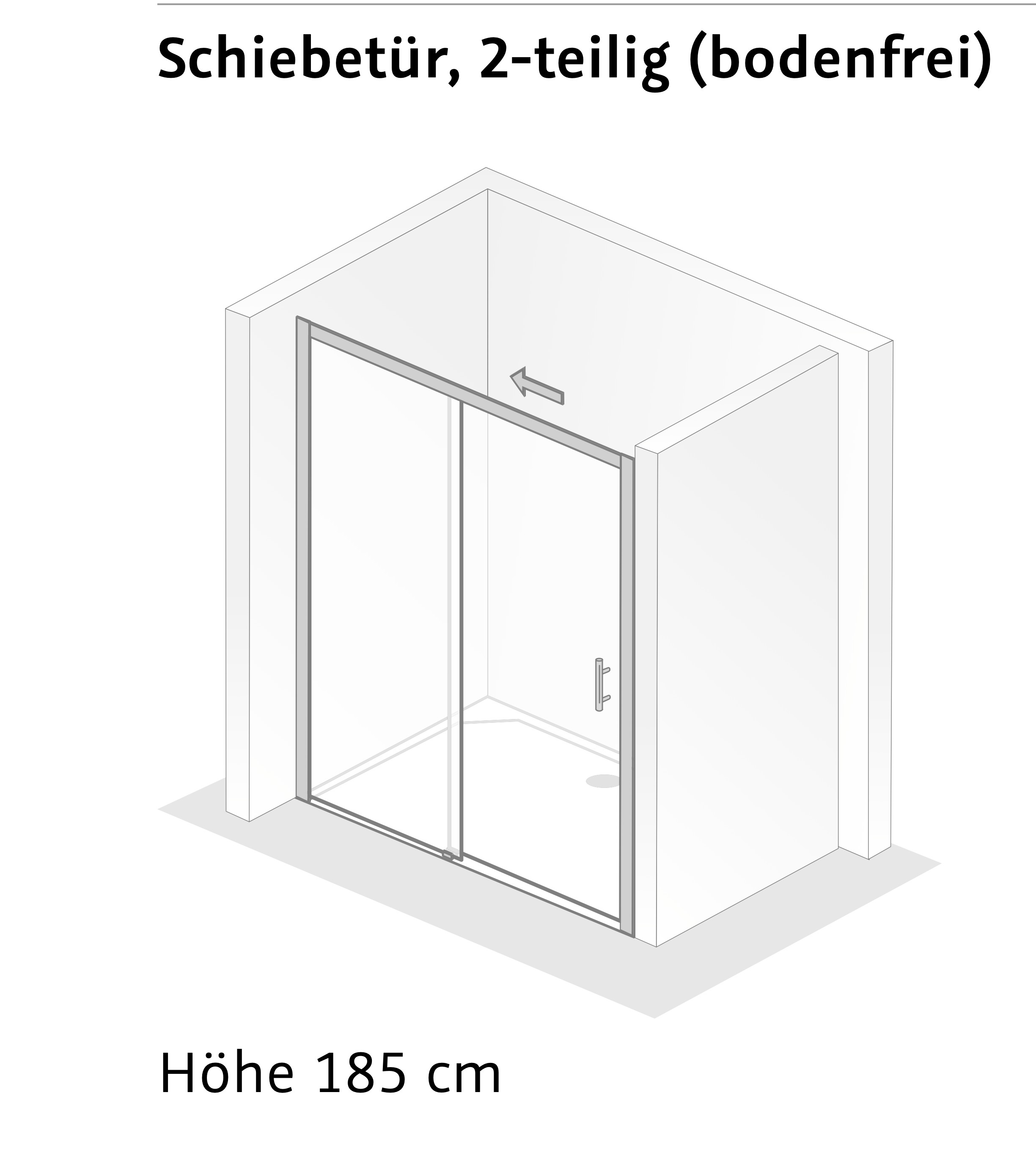 HSK gerahmte Schiebetür 2-teilig bodenfrei „Favorit“ für Nische Glas Klar hell, Profile Alu Silber-matt, H: 2000 mm HSK gerahmte Schiebetür 2-teilig bodenfrei „Favorit“ für Nische Glas Klar hell, Profile Alu Silber-matt, H: 2000 mm
