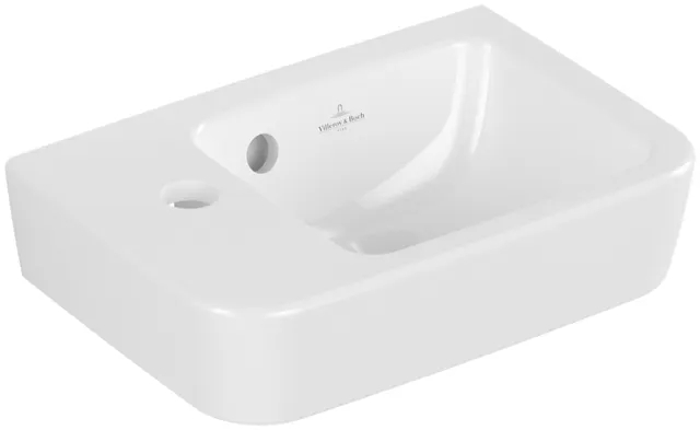 Villeroy & Boch Handwaschbecken „O.novo“ Compact 360 × 250 × 145 mm, Hahnlochposition links, für Becken rechts, mit Hahnlochbohrung in Weiß Alpin Villeroy & Boch Handwaschbecken „O.novo“ Compact 360 × 250 × 145 mm, Hahnlochposition links, für Becken rechts, mit Hahnlochbohrung in Weiß Alpin