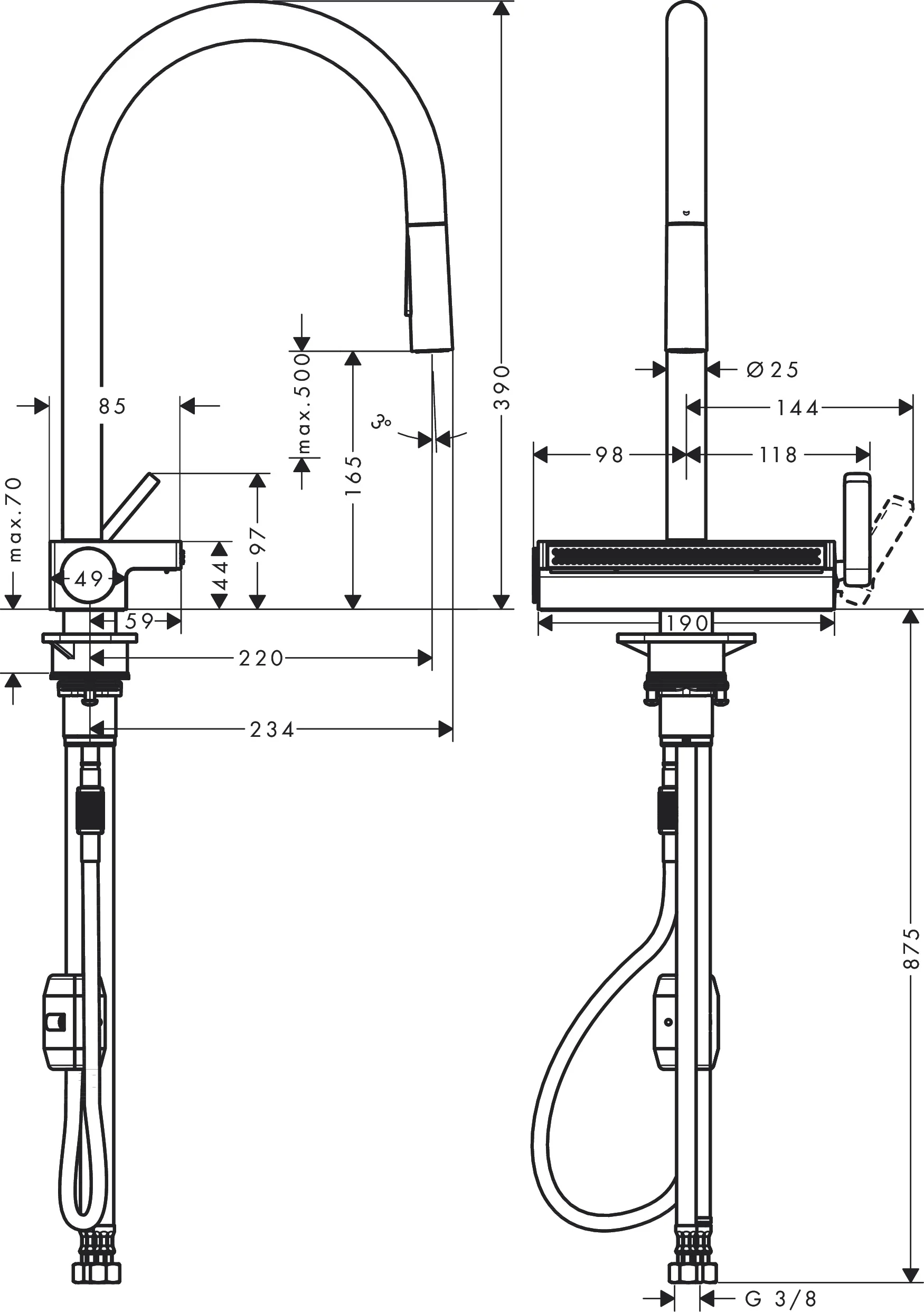 Hansgrohe Aquno Select M81 Einhebel-Küchenmischer mit Ausziehbrause 3jet Chrom, ComfortZone 170, Schwenkbereich einstellbar in 3 Stufen auf 60°, 110° oder 150°, Laminarstrahl, Brausestrahl, SatinFlow, MagFit magnetische Brausehalterung, maximale Durchflu Hansgrohe Aquno Select M81 Einhebel-Küchenmischer mit Ausziehbrause 3jet Chrom, ComfortZone 170, Schwenkbereich einstellbar in 3 Stufen auf 60°, 110° oder 150°, Laminarstrahl, Brausestrahl, SatinFlow, MagFit magnetische Brausehalterung, maximale Durchflu