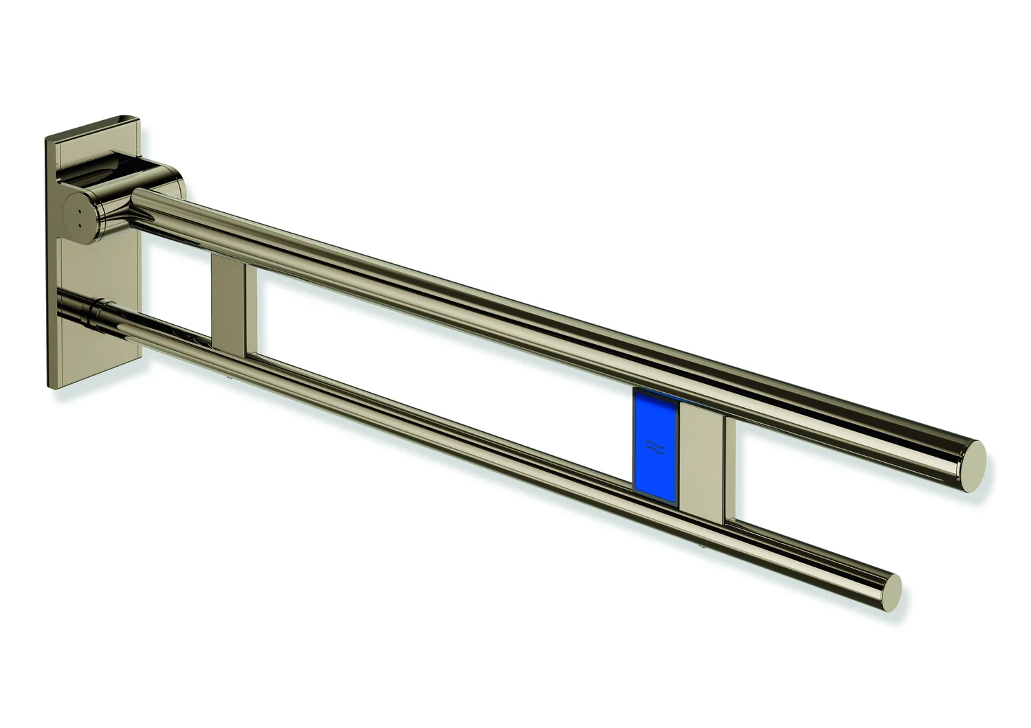 HEWI Mobiler Stützklappgriff Duo, System 900, Edelstahl PVD bronze glänzend, Ausladung 850 mm, Funk-Spülauslösung, links HEWI Mobiler Stützklappgriff Duo, System 900, Edelstahl PVD bronze glänzend, Ausladung 850 mm, Funk-Spülauslösung, links