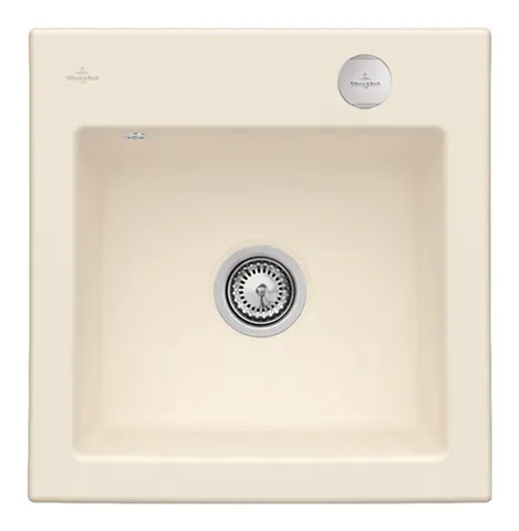 Villeroy & Boch flächenbündiges Küchenspülbecken „Subway“ 50 S flat 490 × 475 × 220 mm, für Becken mittig in Ivory