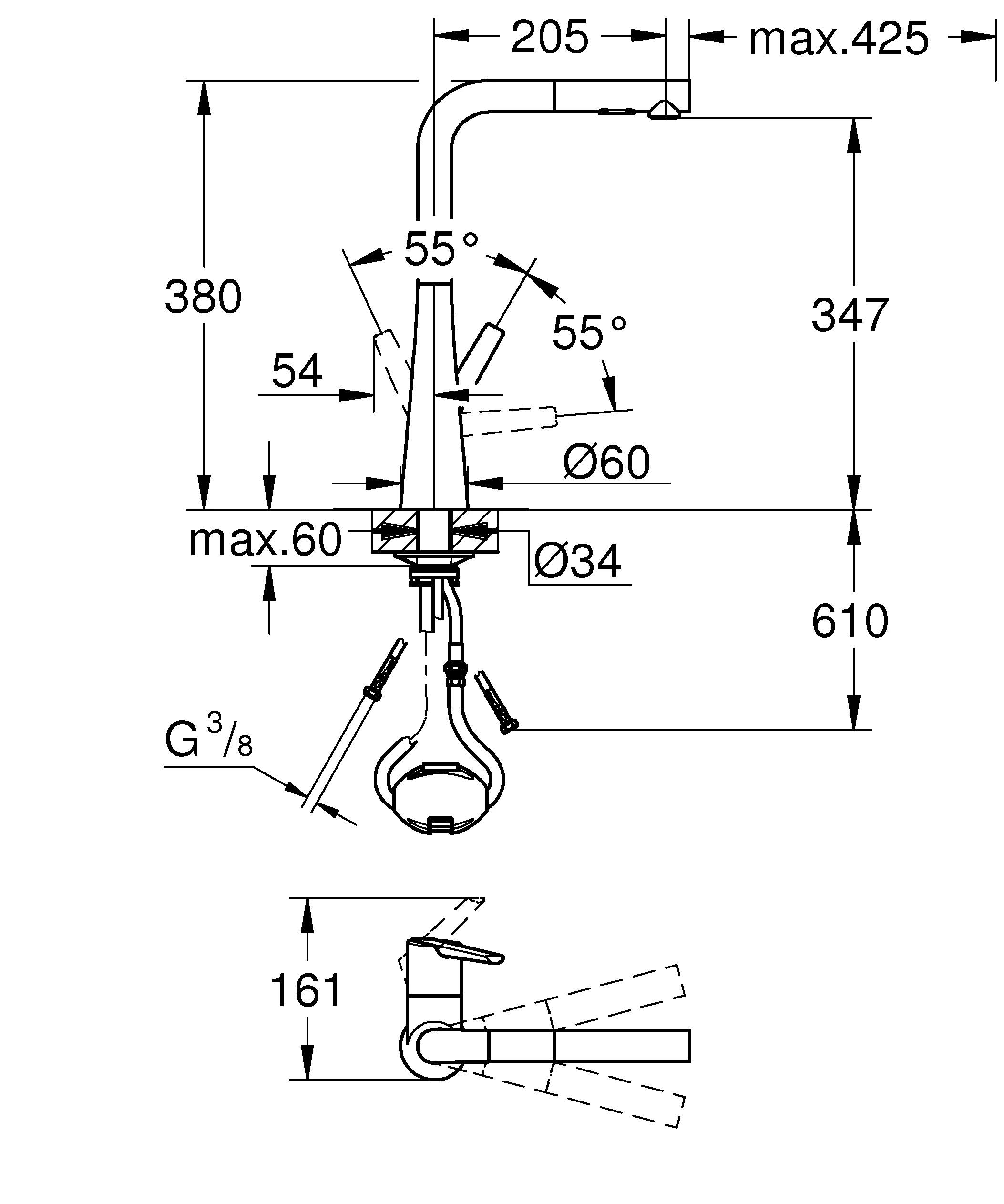 Einhand-Spültischbatterie Zedra 32553_2, Einlochmontage, herausziehbare Dual Spülbrause, getrennte innenliegende Wasserwege – kein Kontakt mit Blei oder Nickel, eigensicher, chrom