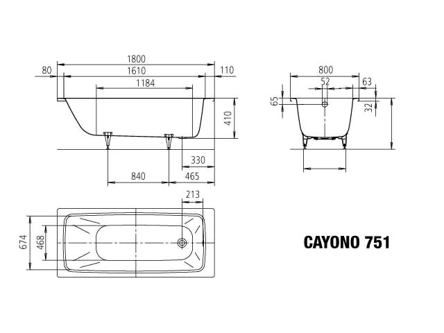 Kaldewei Badewanne „Cayono“ rechteck 180 × 80 cm, ohne Grifflochbohrungen in alpinweiß