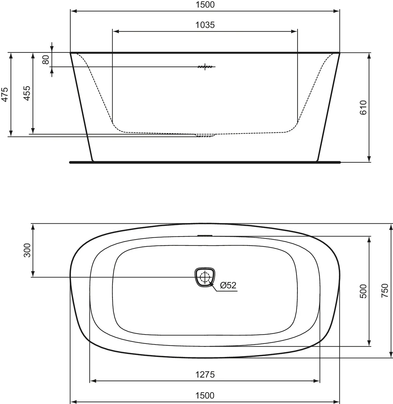 Ideal Standard Badewanne „Dea“ 75 × 150 cm in Weiß