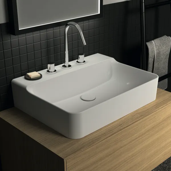 Ideal Standard Conca Waschtisch, 3 Hahnlöcher, geschliffen, weiß (Alpin), 600x450x145 mm