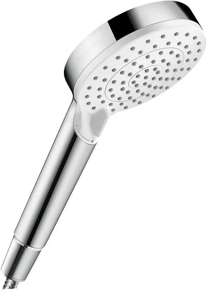 Hansgrohe Crometta Handbrause Vario EcoSmart+, weiß/chrom, 100 mm Brausekopfgröße, max. Durchfluss 5,7 l/min bei 3 bar, Rain & IntenseRain Strahlarten