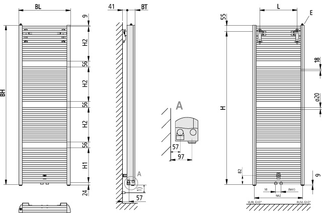Kermi Design-Heizkörper „Duett®“ 48,4 × 118,8 cm in Pergamon