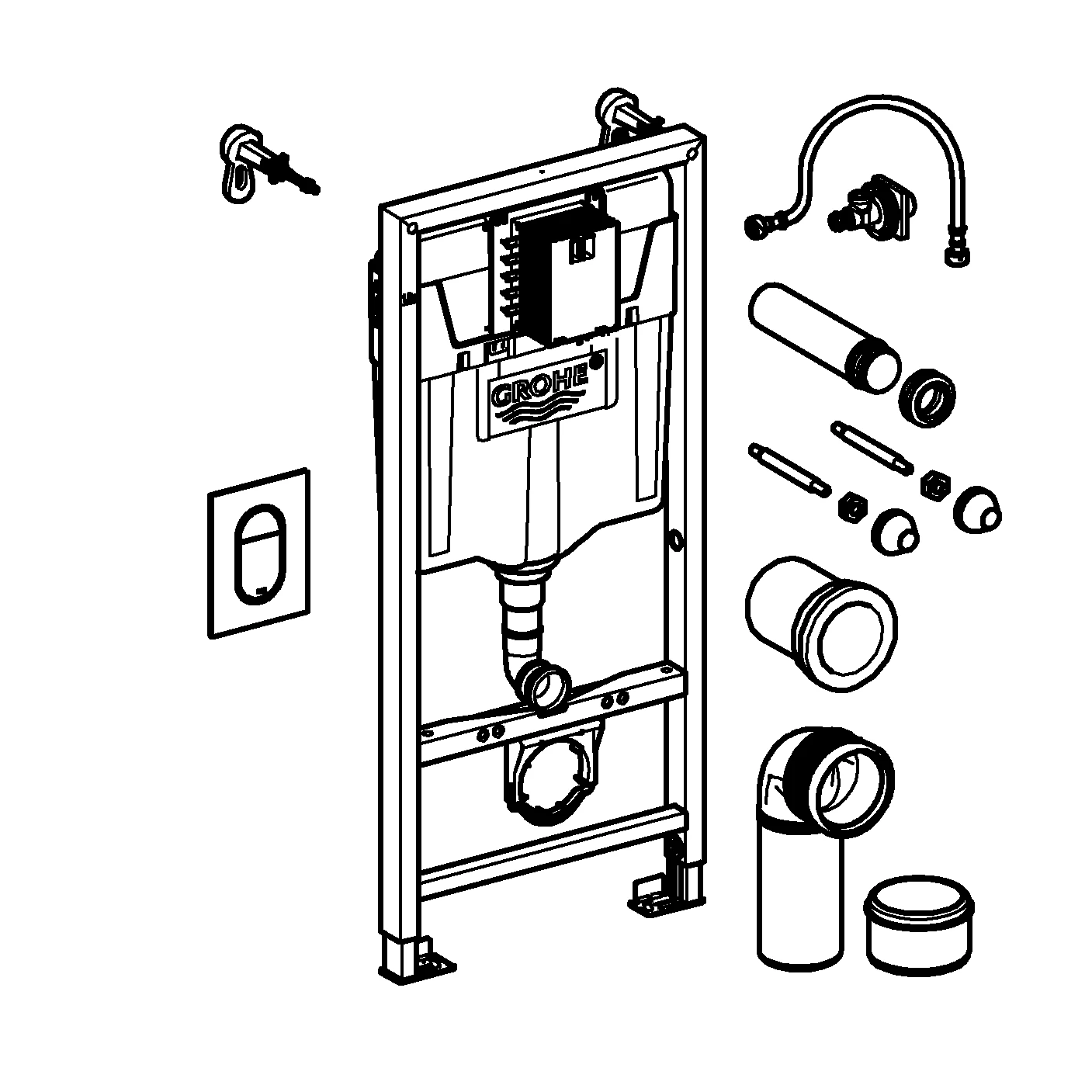 3-in-1 Set für WC Rapid SL 39504, mit Element für WC 1,13 m Bauhöhe, WC-Betätigung Arena Cosmopolitan S in chrom, Wandwinkel, kleiner Revisionsschacht