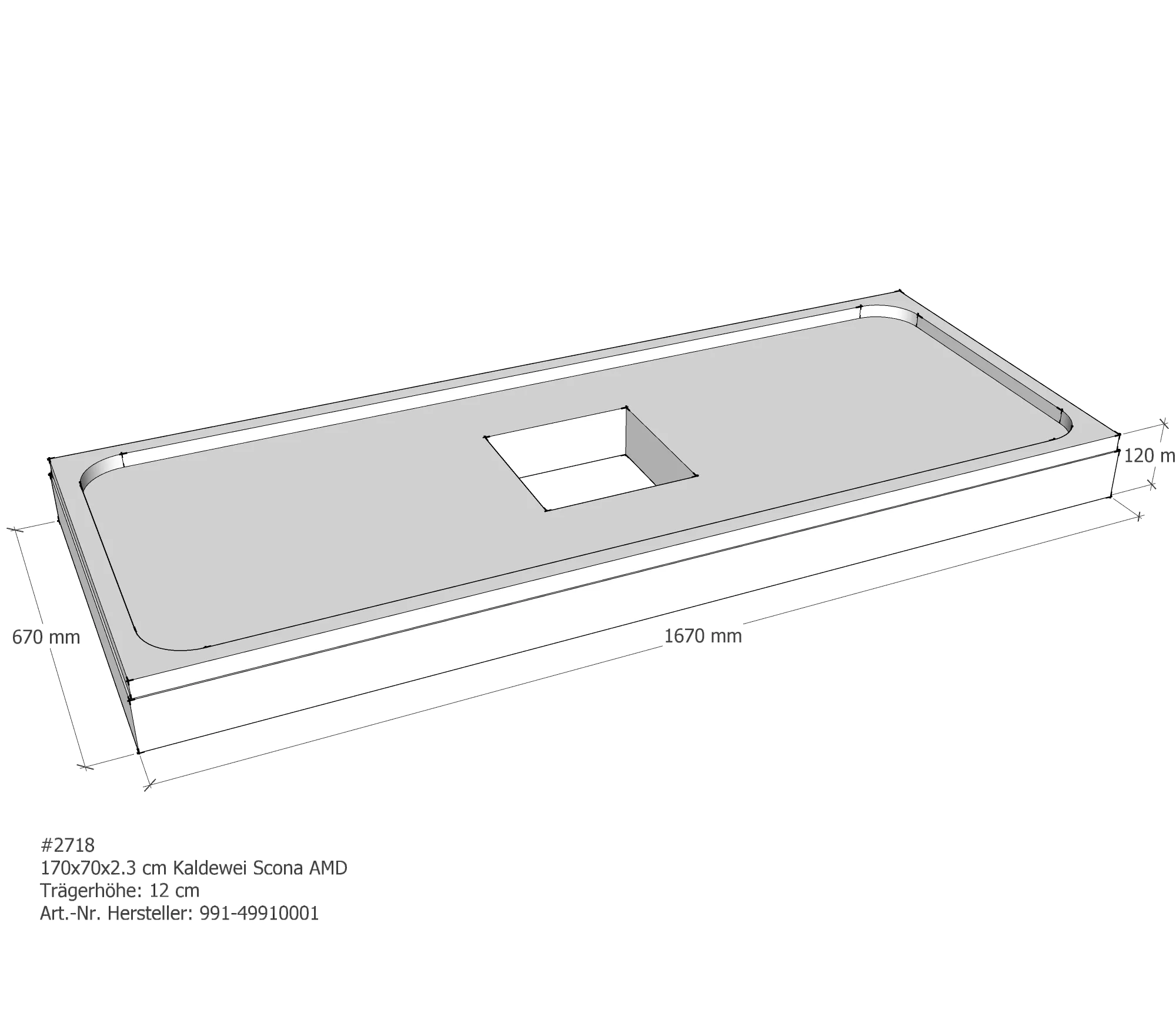 Duschwannenträger passend für Kaldewei Scona 170 × 70 × 2,3 cm