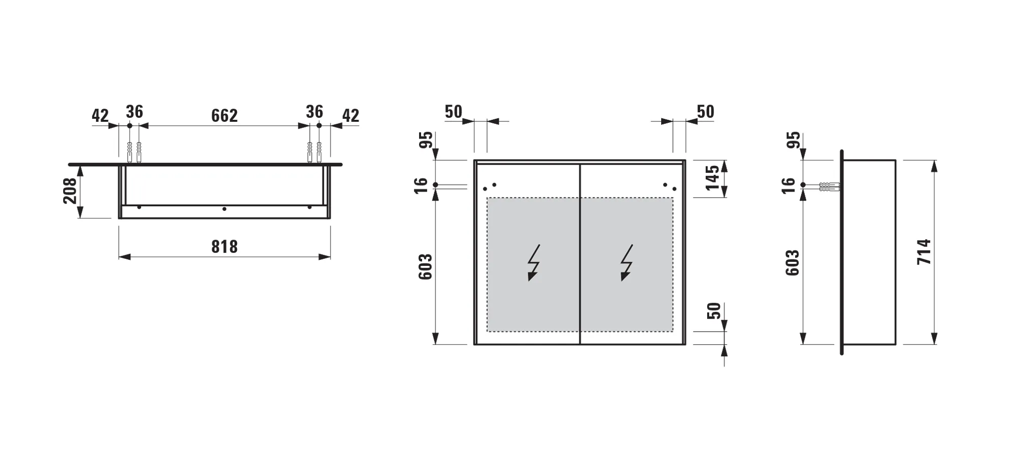 Spiegelschrank LANI LED-Beleuchtung horizontal mit Steckdose 715x820x210 2 Türen 2 Glasfachböden weiß matt