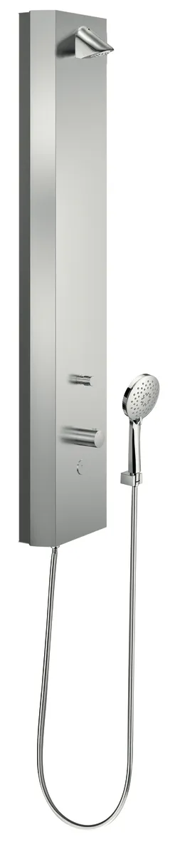 Duschpaneel LINUS Inox DP-C-T-D-H, Mischwasser, Thermostat, Elektronisch, Selbstschluss, 2 RFV, 2 Vorfilter, Handbrause, verstellbar, Anschlussschlauch, Duschkopf COMFORT Flex, 2x DN 15 G 1/2 AG, B 240 mm x H 1200 mm x T 80 mm, Edelstahl gebürstet