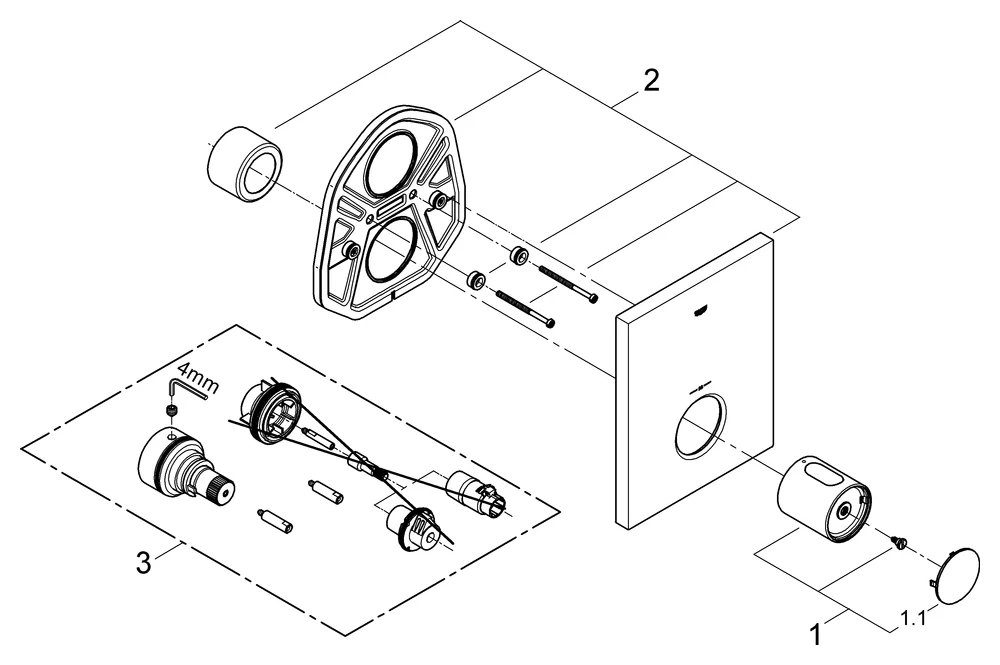 Thermostat-Zentralbatterie Grohtherm F 27619, Fertigmontageset für Rapido T, chrom