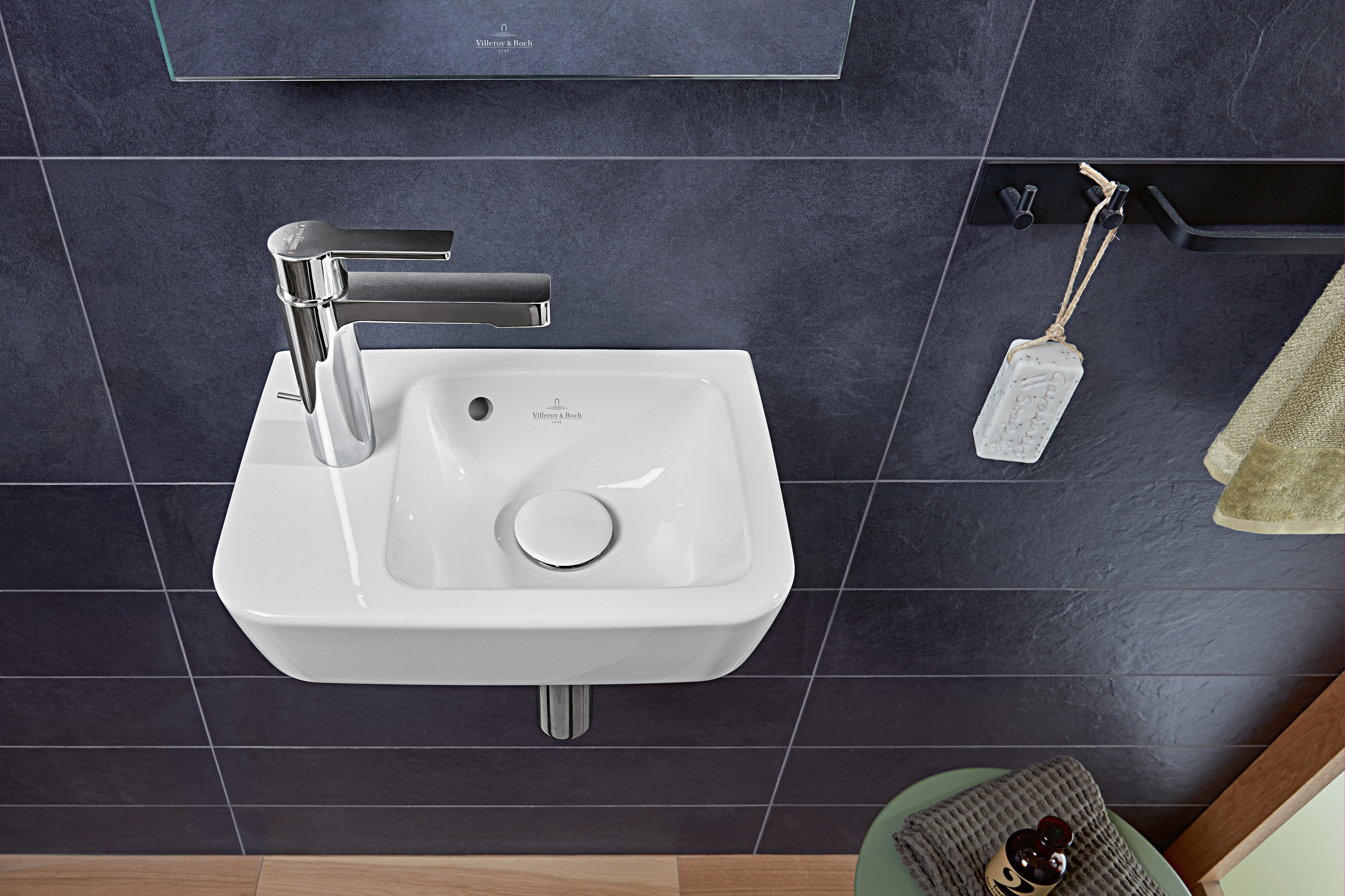 Villeroy & Boch Handwaschbecken „O.novo“ Compact 360 × 250 × 145 mm, Hahnlochposition links, für Becken rechts, mit Hahnlochbohrung in Weiß Alpin Villeroy & Boch Handwaschbecken „O.novo“ Compact 360 × 250 × 145 mm, Hahnlochposition links, für Becken rechts, mit Hahnlochbohrung in Weiß Alpin