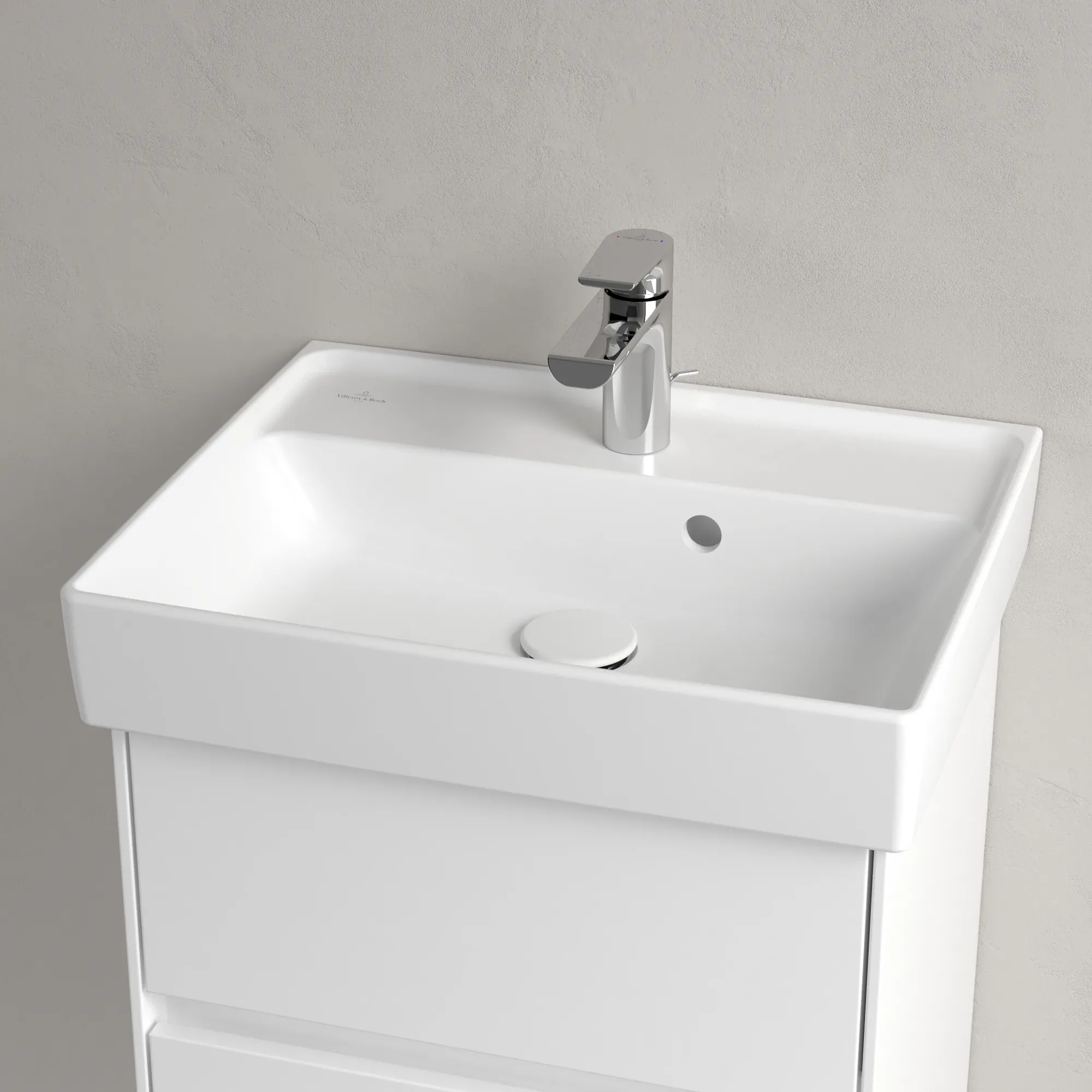 Villeroy & Boch Handwaschbecken Collaro, 500 x 400 x 150 mm, Stone White CeramicPlus, Rechteck, TitanCeram, mit Überlauf