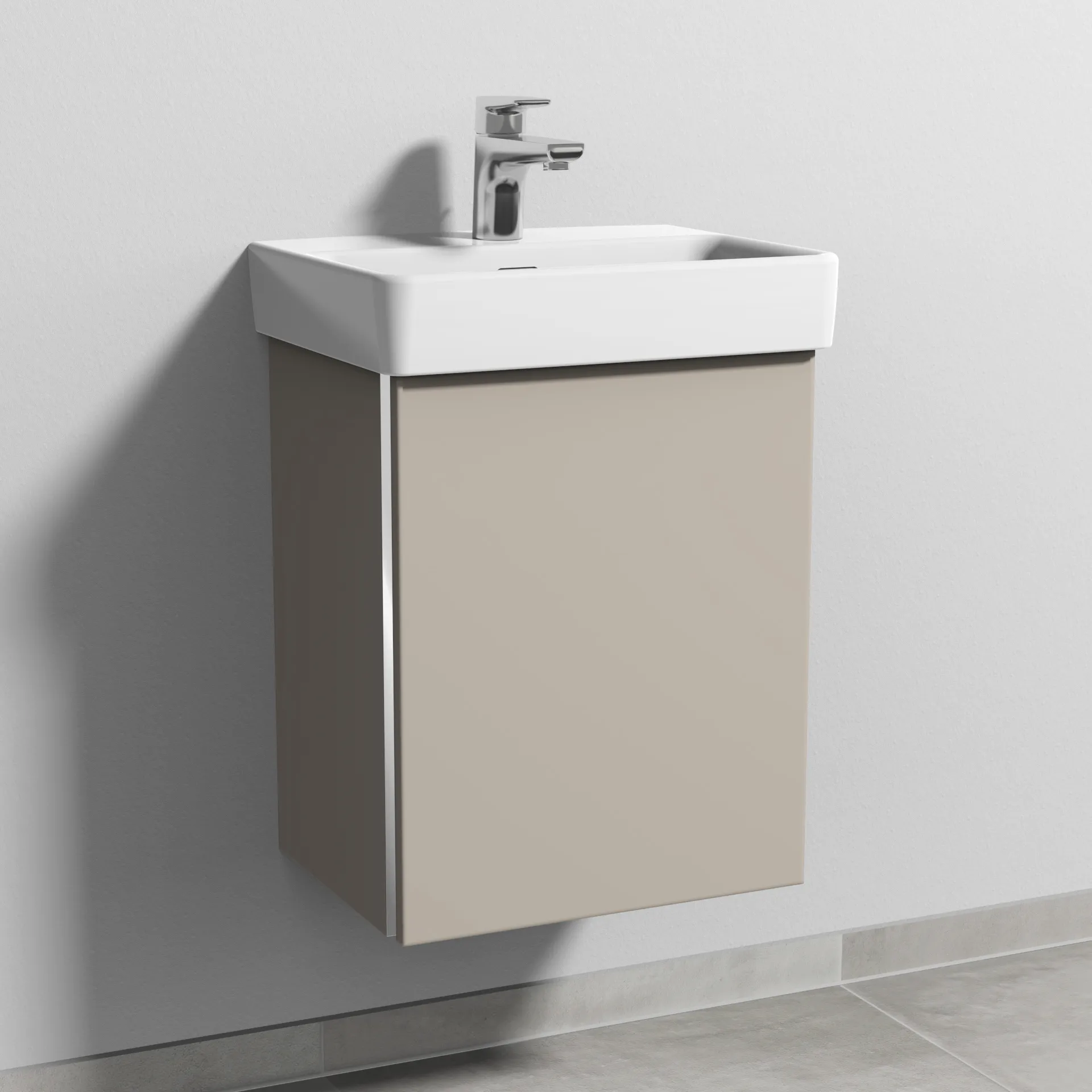 Sanipa Waschtischunterschrank „3way“ passend zu Keramik-Waschtische Pro S von 410 × 520 × 317 mm in Kaschmir (matt), Anschlag rechts