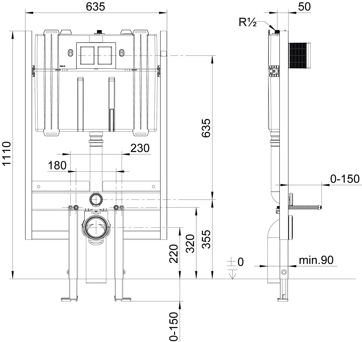 WC-Vorwandelement Compact ViConnect Installationssysteme 922476, 635 x 1120 x 90 mm, für Trockenbau