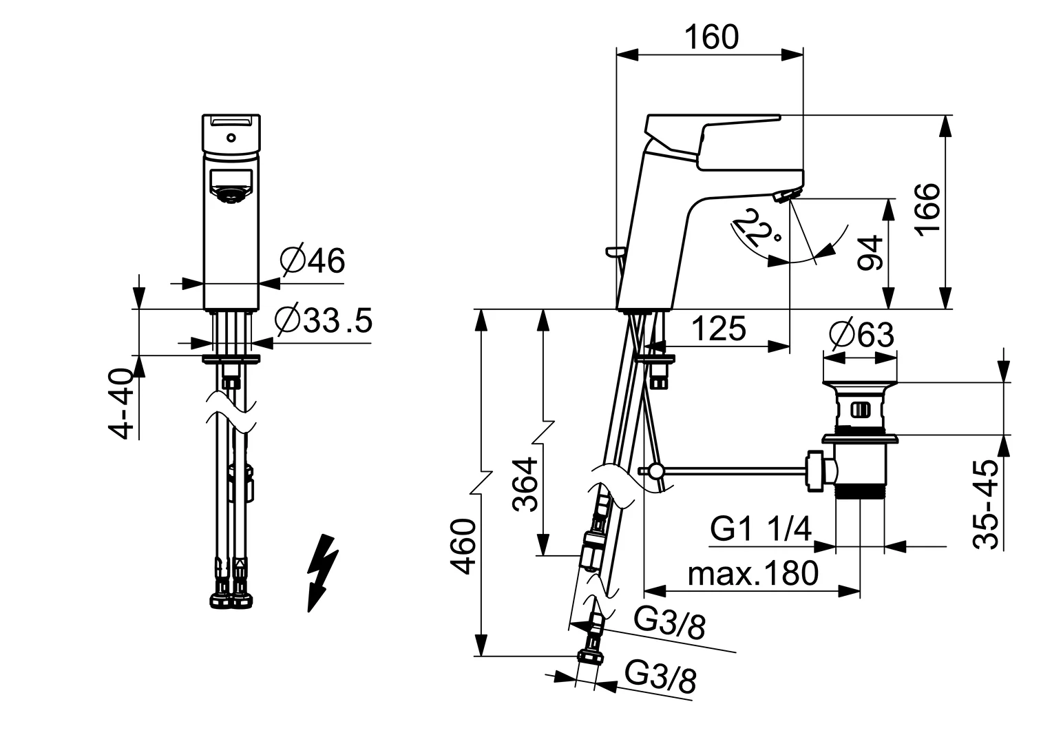 HansaTWIST Waschtischarmatur Einhebelmischer HansaTWIST XL 0903 Kupferrohr Zugstangenablaufgarnitur Ausladung 123mm Chrom