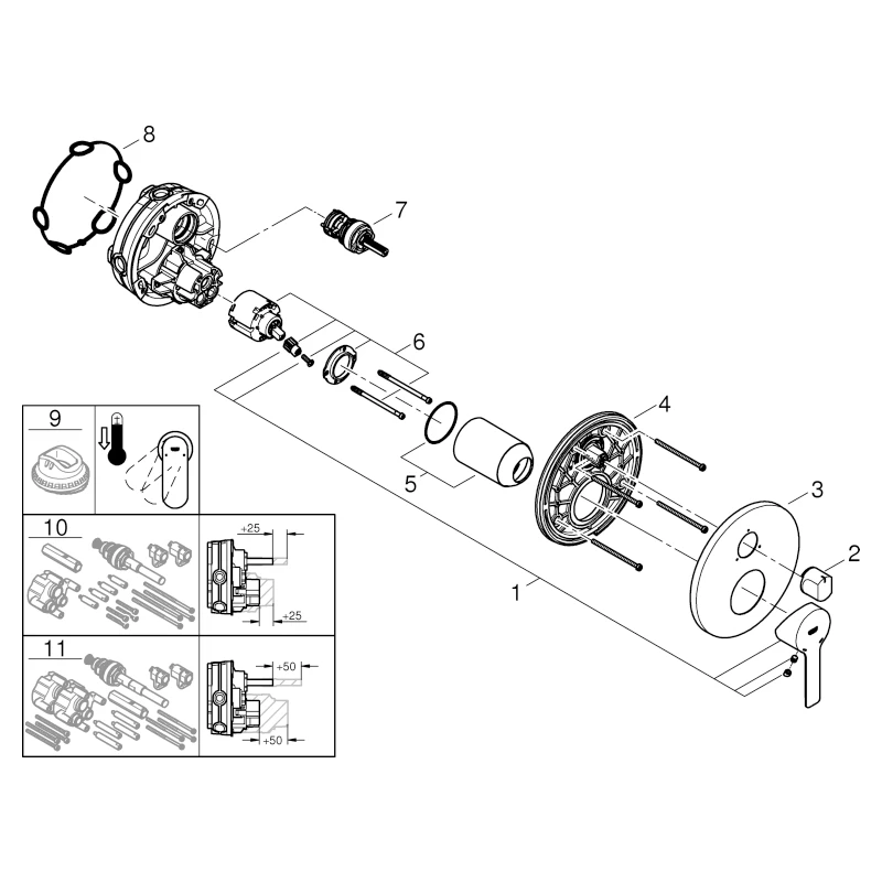 Grohe Lineare Einhandbatterie mit 3-Wege Umstellung, Fertigmontageset für Rapido SmartBox, supersteel Grohe Lineare Einhandbatterie mit 3-Wege Umstellung, Fertigmontageset für Rapido SmartBox, supersteel