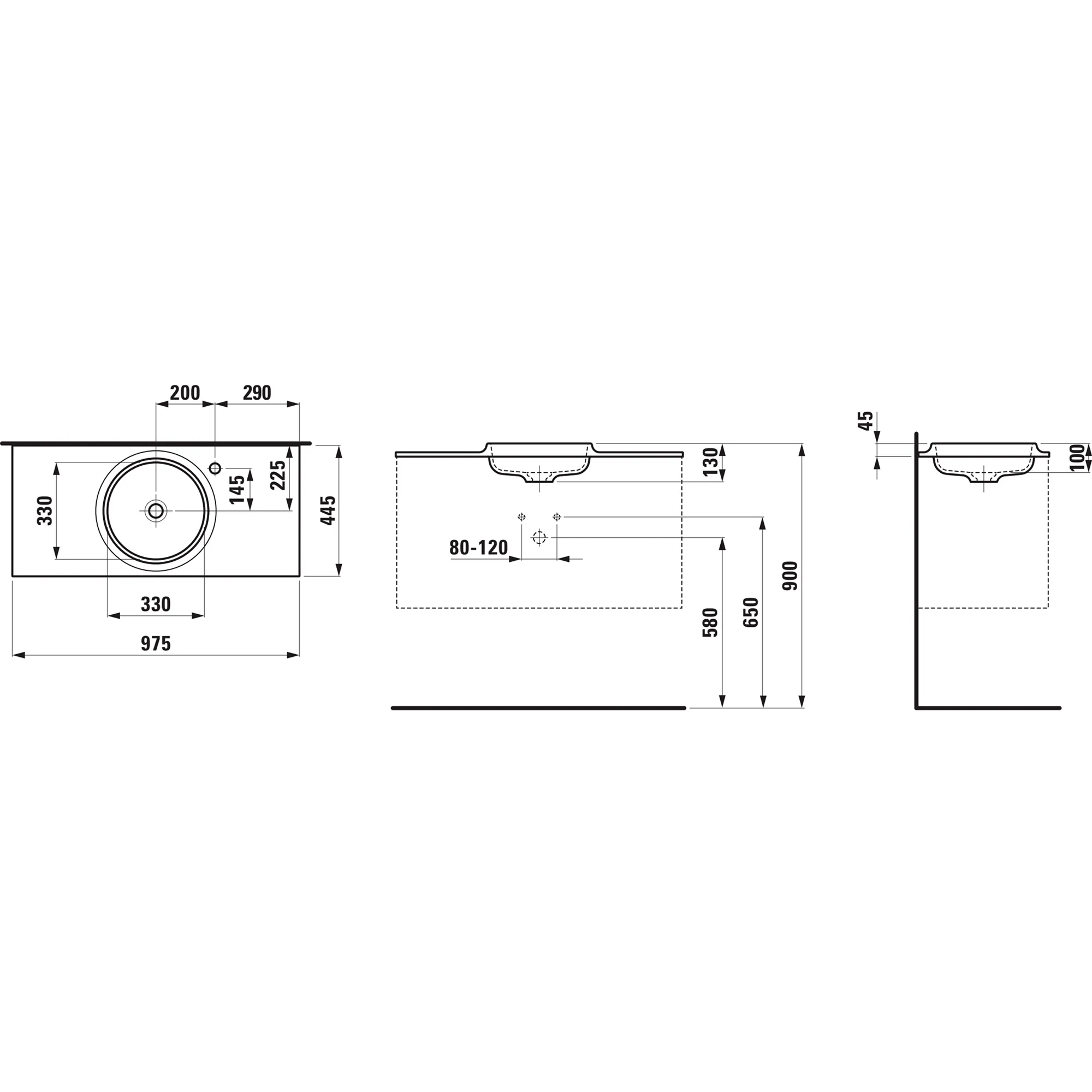 LANI 975x445 Möbelwaschtisch Slim aus Marbond, Ablage links und rechts, ohne Überlauf, weiß LANI 975x445 Möbelwaschtisch Slim aus Marbond, Ablage links und rechts, ohne Überlauf, weiß