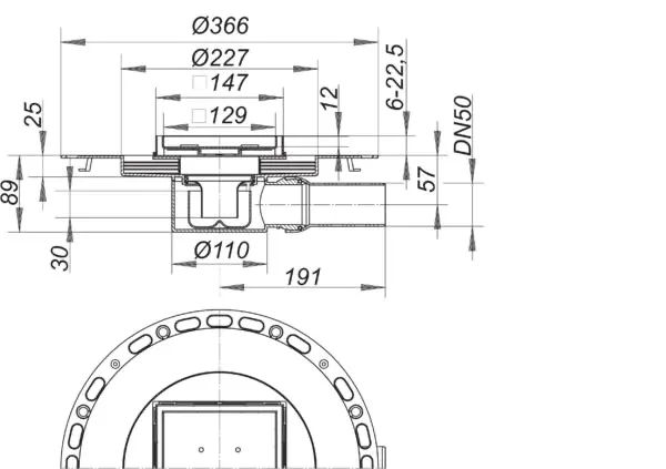 Bodenablauf TistoStone Plan VC 15, DN 50, 150 x 150 mm