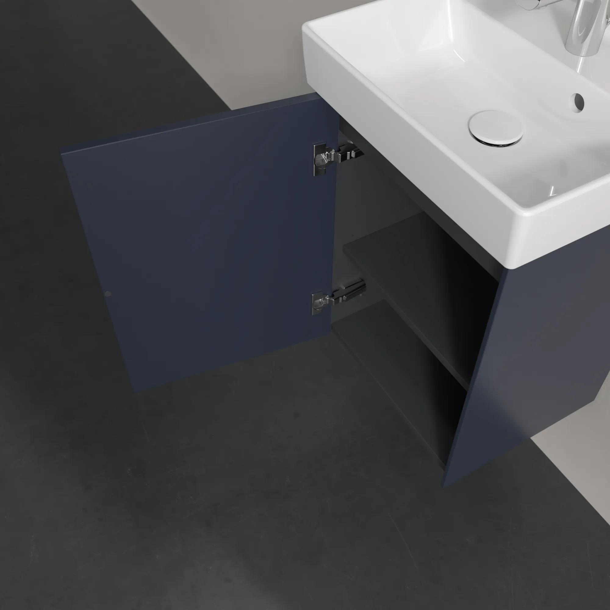 Villeroy & Boch Waschtischunterschrank mit Tür „Collaro“ 410 × 546 × 344 mm Marine Blue, für Becken mittig, Anschlag links, ohne Beleuchtung Villeroy & Boch Waschtischunterschrank mit Tür „Collaro“ 410 × 546 × 344 mm Marine Blue, für Becken mittig, Anschlag links, ohne Beleuchtung
