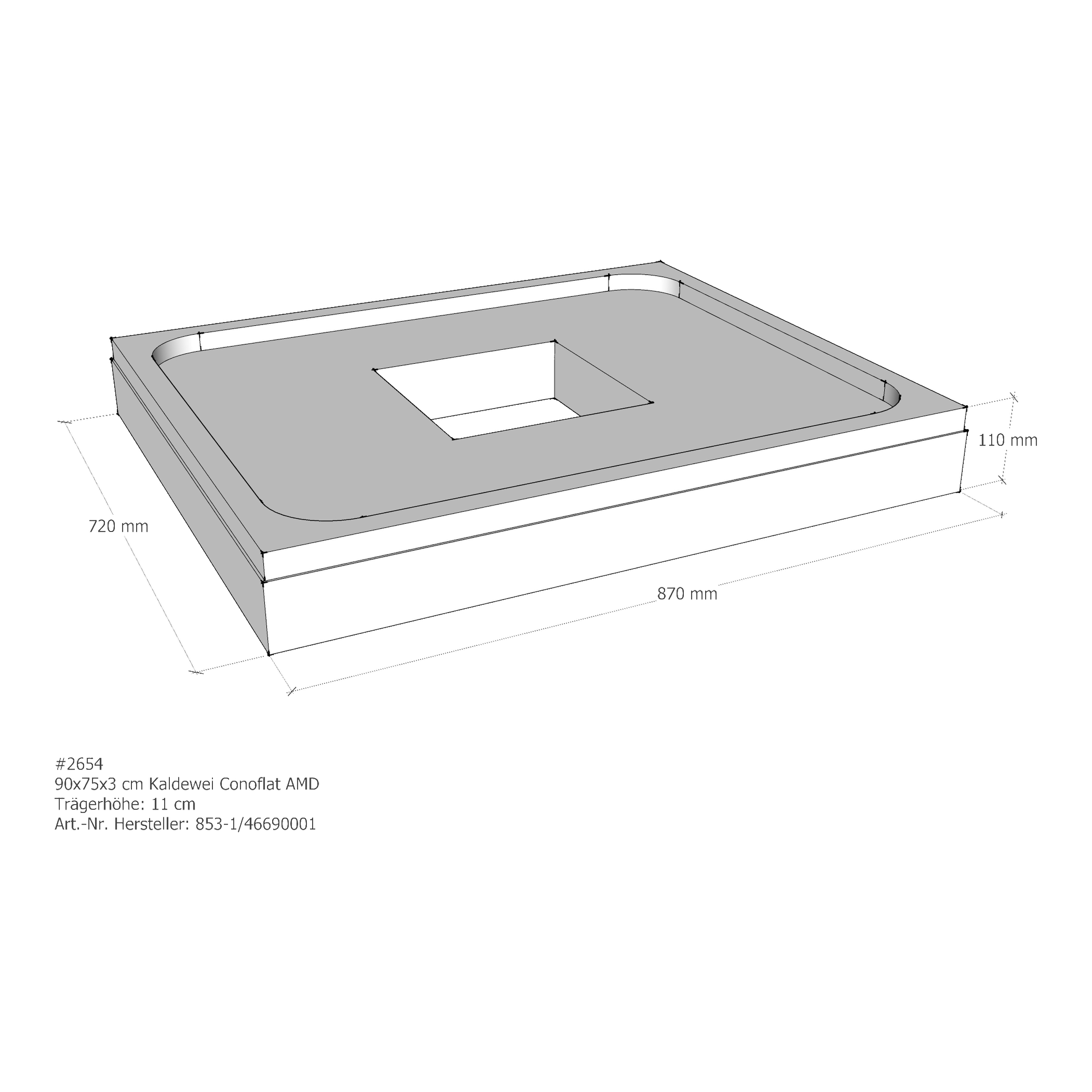 Duschwannenträger für Kaldewei Conoflat 90 × 75 × 2,3 cm Breite: 75 cm / Länge: 90 cm Duschwannenträger für Kaldewei Conoflat 90 × 75 × 2,3 cm Breite: 75 cm / Länge: 90 cm