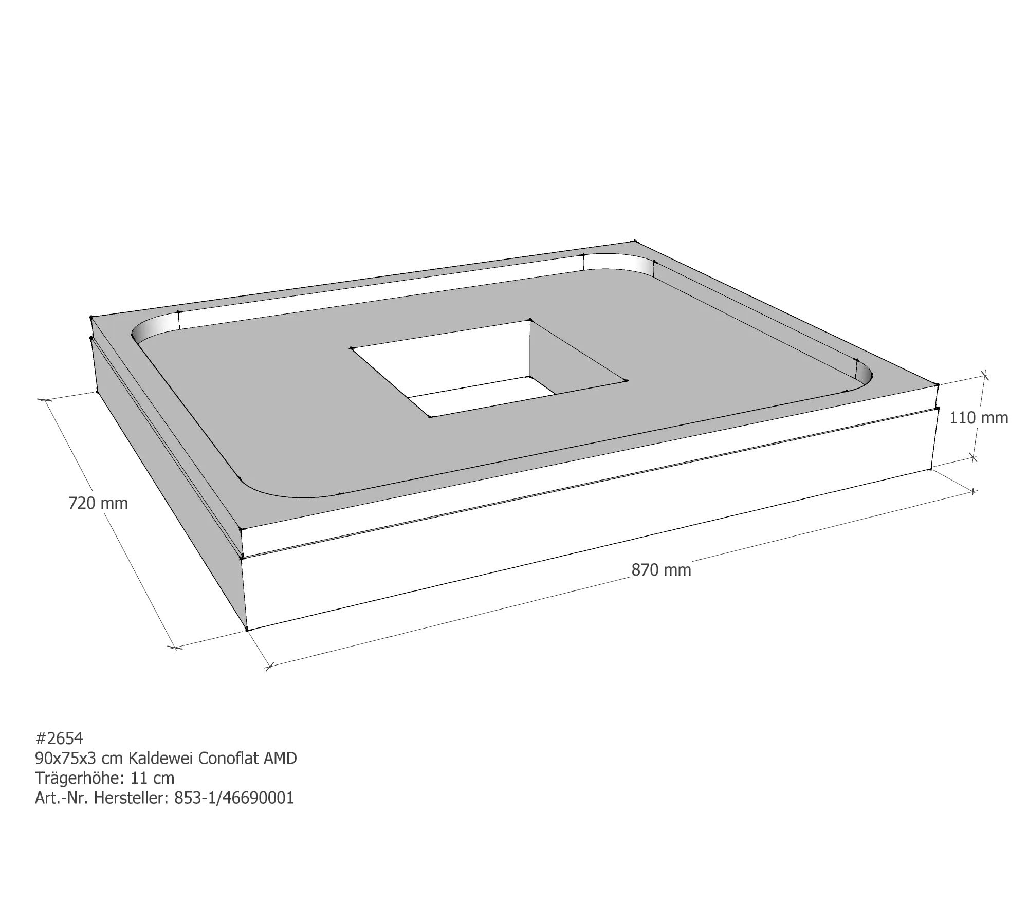 Duschwannenträger für Kaldewei Conoflat 90 × 75 × 2,3 cm Breite: 75 cm / Länge: 90 cm Duschwannenträger für Kaldewei Conoflat 90 × 75 × 2,3 cm Breite: 75 cm / Länge: 90 cm