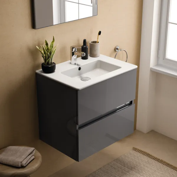 Ideal Standard Waschtischunterschrank „Eurovit+“ 60 × 55 × 44 cm Hochglanz grau lackiert