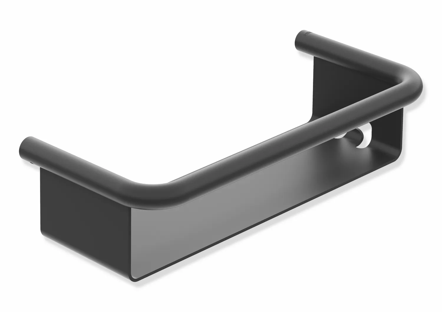 Duschkorb, Edelstahl, pulverbeschichtet, mit integriertem Haken, Breite 265 mm, Höhe 67 mm, Tiefe 119 mm, in Farbe DC (Schwarz tiefmatt)