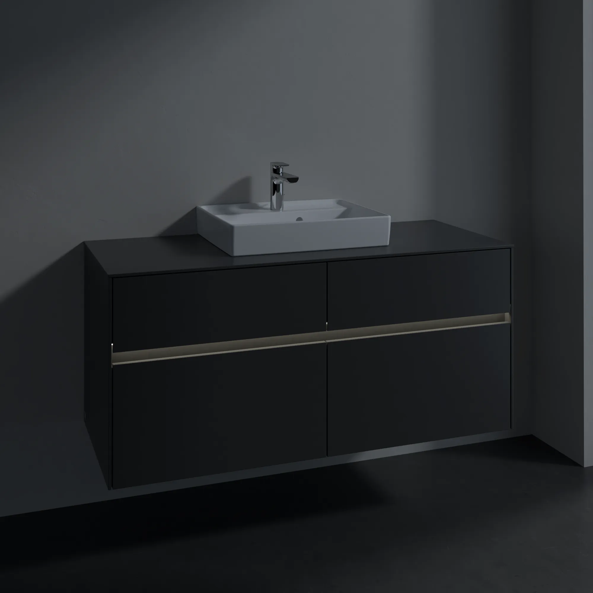 Villeroy & Boch Waschtischunterschrank „Collaro“ 1200 × 548 × 500 mm Graphite, mit Beleuchtung, für Becken mittig Villeroy & Boch Waschtischunterschrank „Collaro“ 1200 × 548 × 500 mm Graphite, mit Beleuchtung, für Becken mittig
