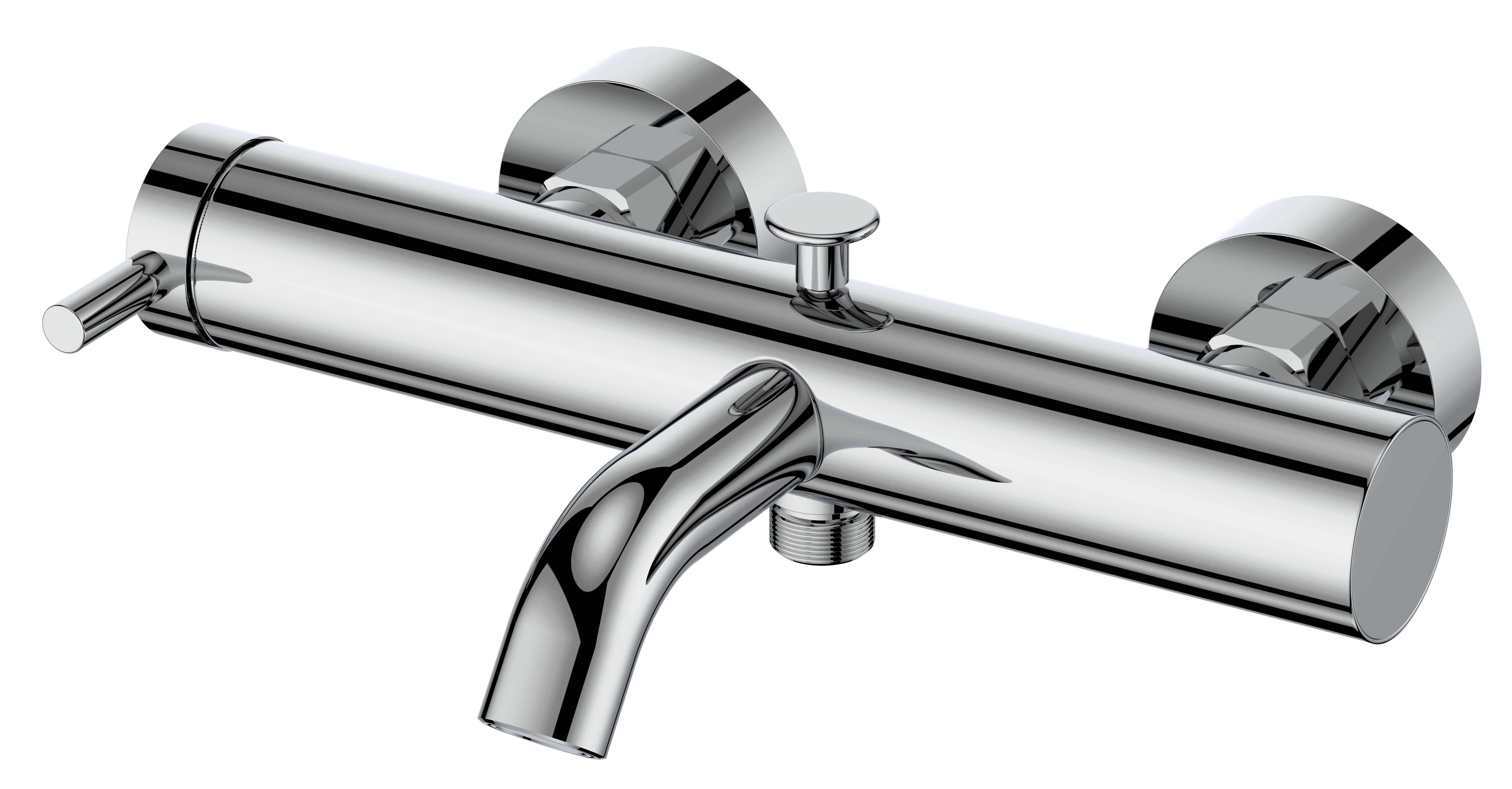 Wannenfüll- und Brause-Einhandbatterie AqvaDesign - rund - S-Anschlüsse mit Rosetten - automatische Umstellung - eigensicher - Kartusche mit keramischen Dichtscheiben - Heisswassersperre - Wassermengendurchflussregulierung - chrom Wannenfüll- und Brause-Einhandbatterie AqvaDesign - rund - S-Anschlüsse mit Rosetten - automatische Umstellung - eigensicher - Kartusche mit keramischen Dichtscheiben - Heisswassersperre - Wassermengendurchflussregulierung - chrom