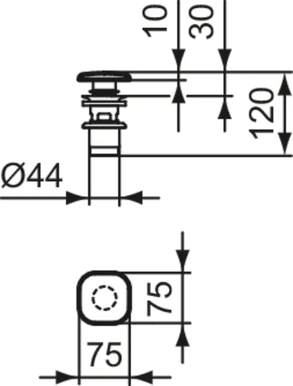 Ideal Standard Push-Open-Ventil quadratisch, Chrom, 120x75x75 mm, für Handwaschbecken