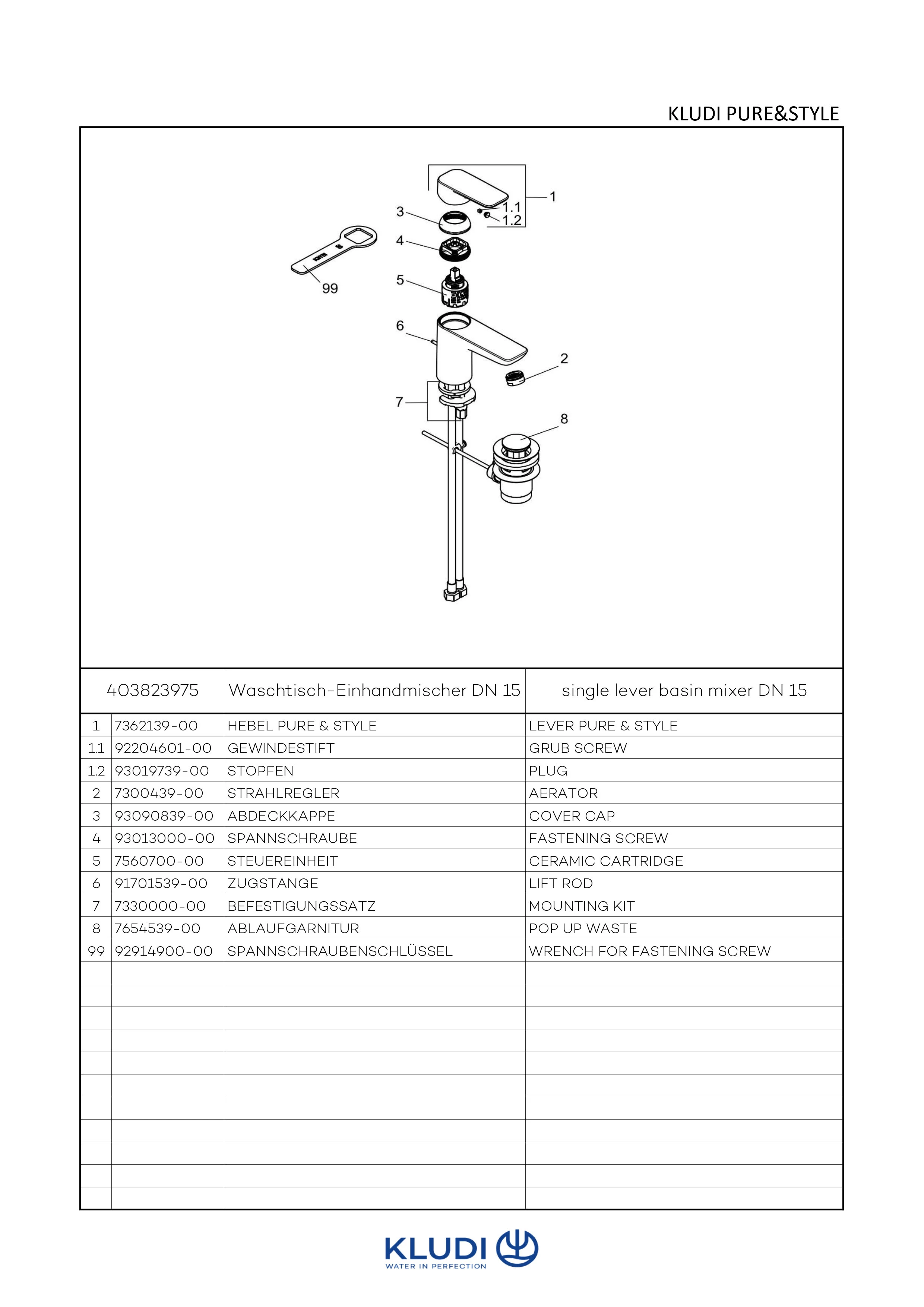 Kludi PURE&STYLE Waschtisch-EHM 75 m. Metallablaufg. mattschwarz Kludi PURE&STYLE Waschtisch-EHM 75 m. Metallablaufg. mattschwarz
